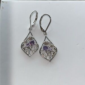 NWT Elegant Silver and Purple Floral Earrings